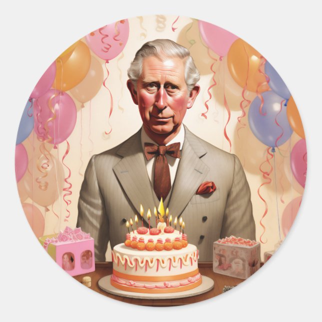 King Charles III Birthday Party Classic Round Sticker (Front)