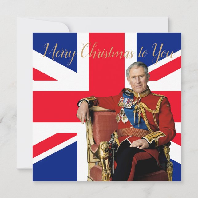 King Charles III British flag Christmas Greeting Card (Front)