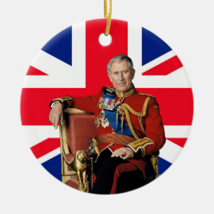 King Charles III British flag Christmas Greeting Ceramic Ornament