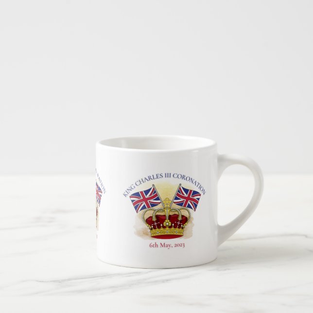 King Charles III Coronation Crown and Flags Espresso Cup (Right)