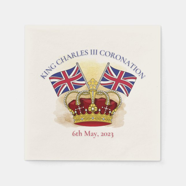 King Charles III Coronation Crown and Flags Napkin (Front)