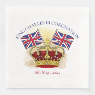 King Charles III Coronation Crown and Flags Napkin