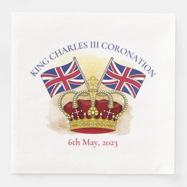 King Charles III Coronation Crown and Flags Napkin (Front)