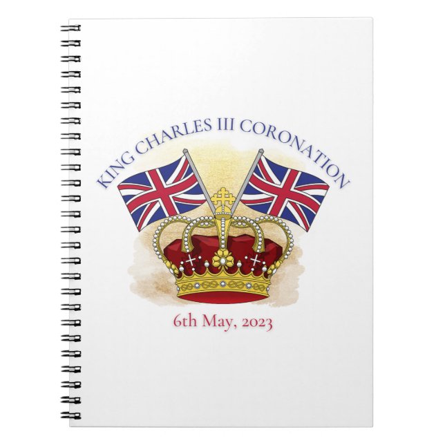 King Charles III Coronation Crown and Flags Notebook (Front)