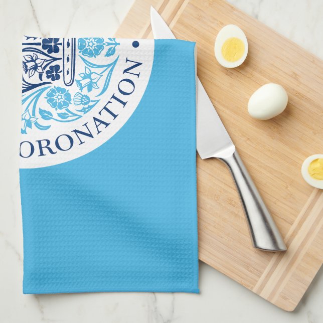 King Charles III Coronation Emblem, Royal Souvenir Tea Towel (Quarter Fold)