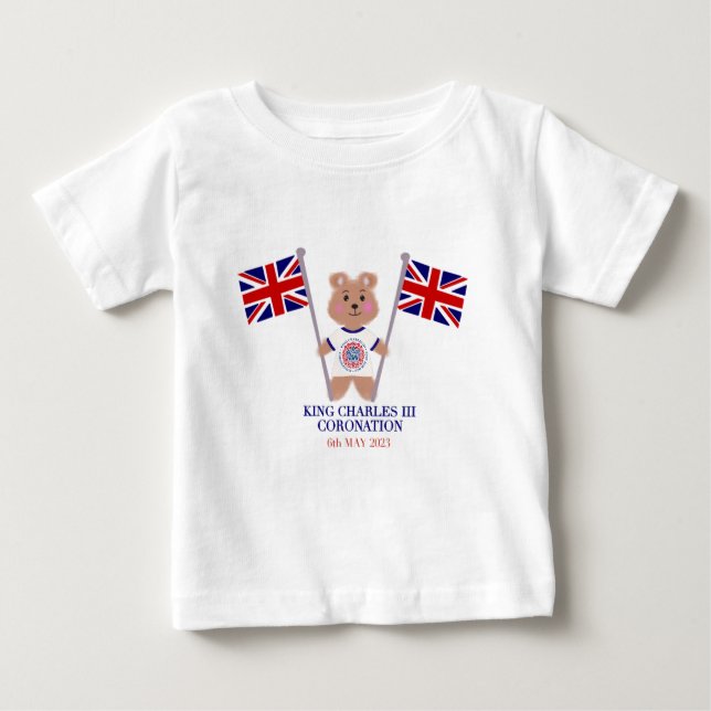 King Charles III Coronation Logo Patriotic Teddy  Baby T-Shirt (Front)