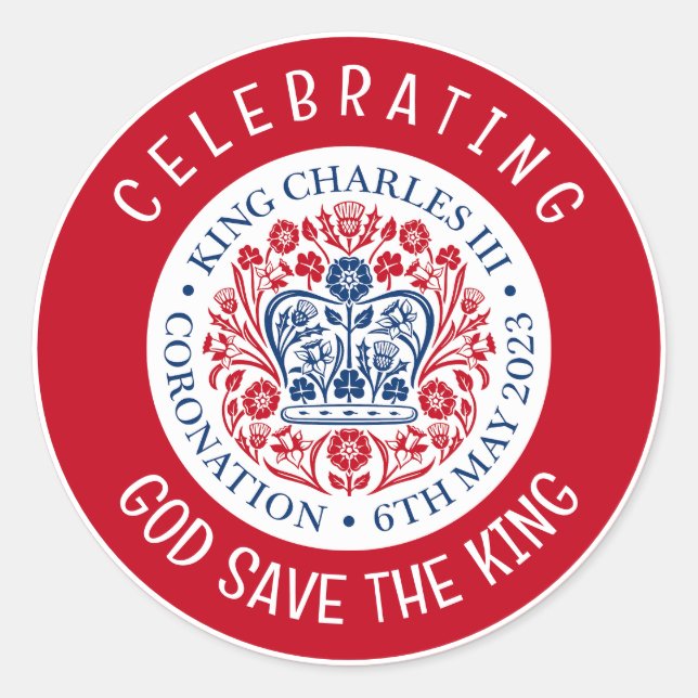 KING CHARLES III Coronation Red Classic Round Sticker (Front)