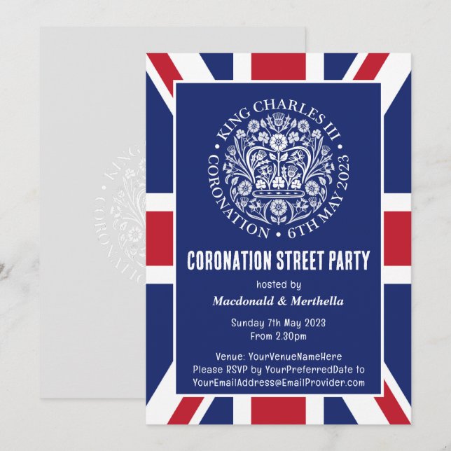 KING CHARLES III CORONATION Street Party Invitation (Front/Back)
