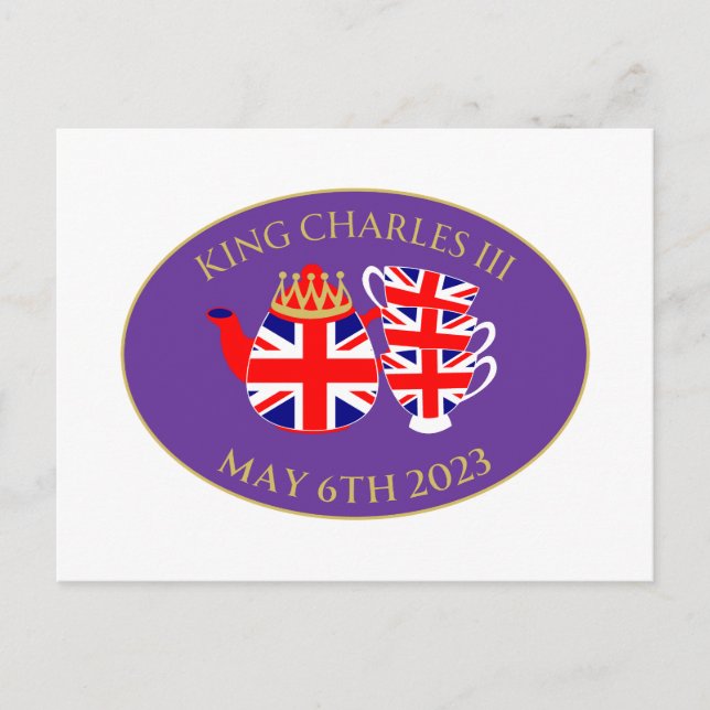 King Charles III Coronation Union Jack Tea Set Postcard (Front)