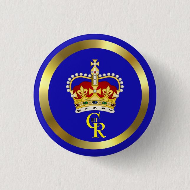  King Charles III Monogram and Crown   3 Cm Round  Badge (Front)