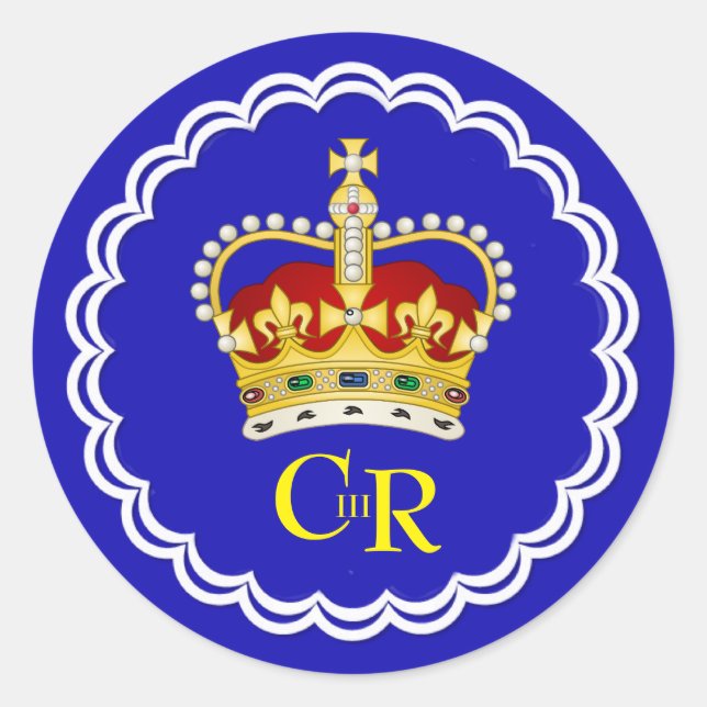  King Charles III Monogram and Crown  Classic Round Sticker (Front)