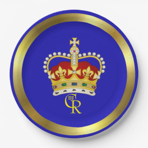King Charles III Monogram and Crown Paper Plate