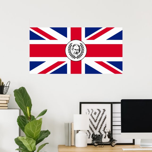 King Charles III on British Union Jack Flag Poster (Home Office)