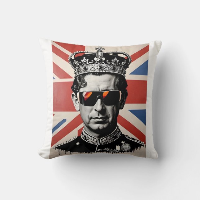 king Charles iii throw pillow cushion with crown  (Front)
