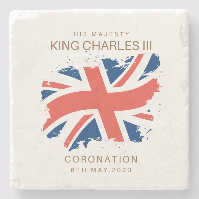 King Charles III Union Jack Flag Stone Coaster (Front)