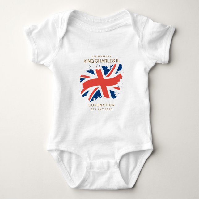 King Charles III Union Jack Flag T-Shirt Baby Bodysuit (Front)