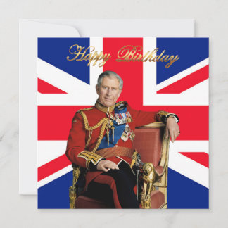 King Charles III with British flag Happy Birthday Card