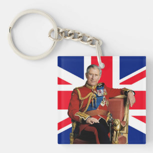 King Charles III with British flag Key Ring