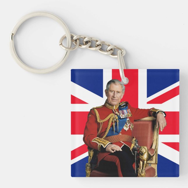 King Charles III with British flag Key Ring (Front)