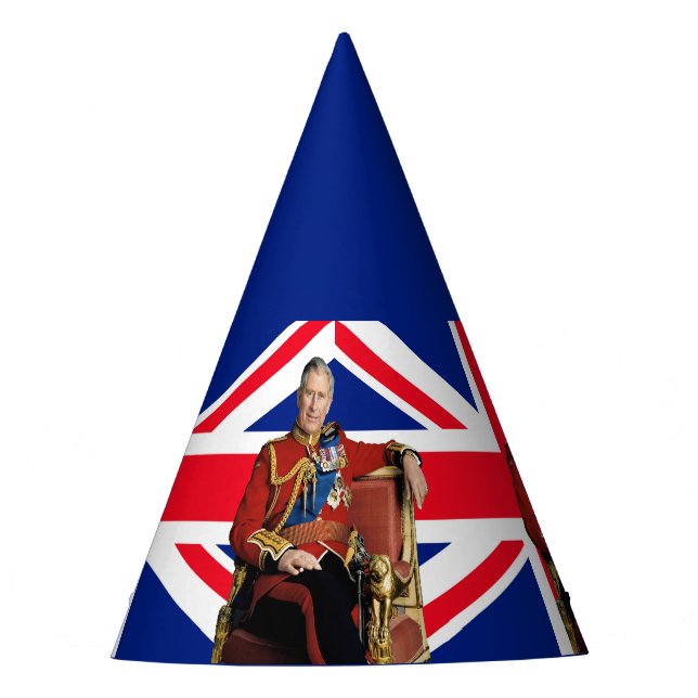 King Charles III with British flag Party Hat (Front)
