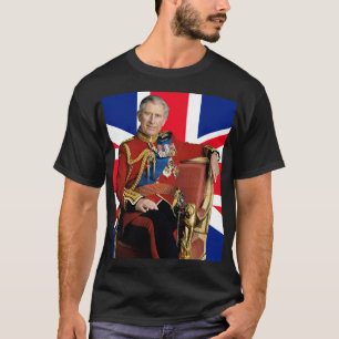 King Charles III with British flag T-Shirt