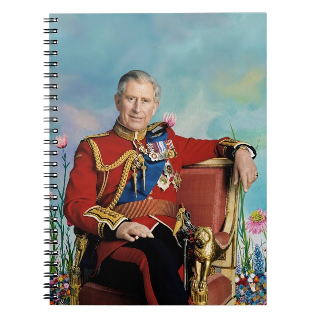 King Charles III with Spring Garden Background Notebook (Front)