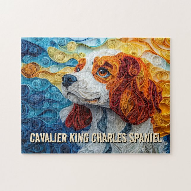 King Charles Paper Quilling Art Dog Portrait Jigsaw Puzzle (Horizontal)