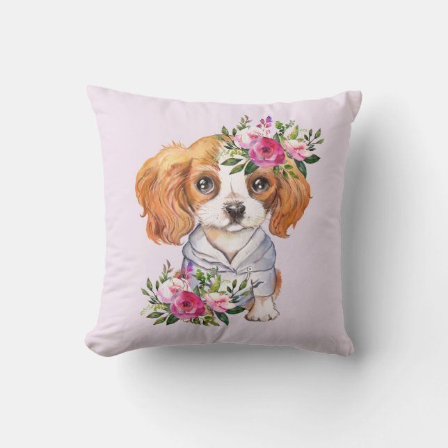 King Charles Puppy Throw Pillow (Front)