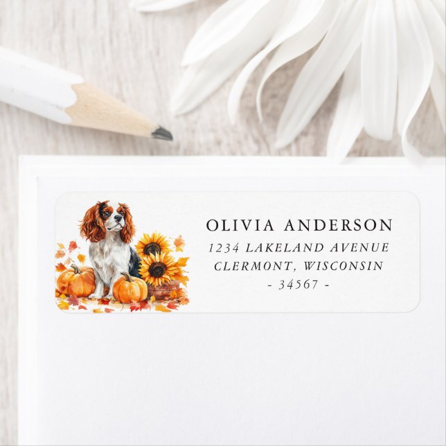 King Charles Spaniel Autumn Return Address Label (Insitu)