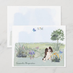 King Charles Spaniel Dog Butterfly Monogram  Name  Card