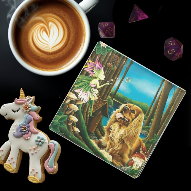 King Charles Spaniel Sprite Fantasy Glass Coaster (Creator Uploaded)