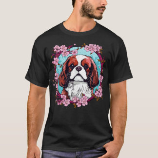 King Charles Spaniel with Cherry Blossom flowers T-Shirt