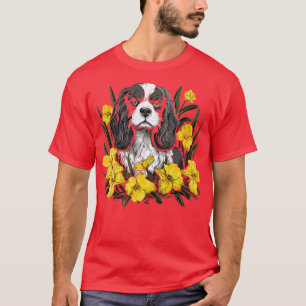 King Charles Spaniel with daffodils illustration T-Shirt