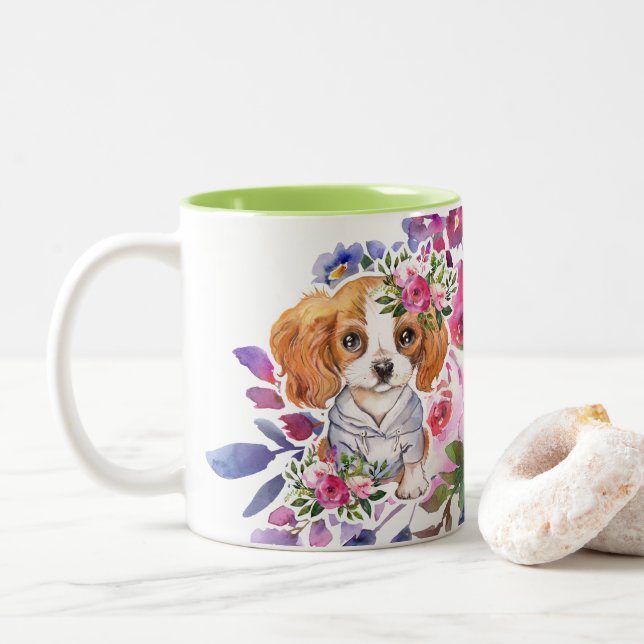 King Charles Spaniel with Flowers Classic Mug (With Donut)