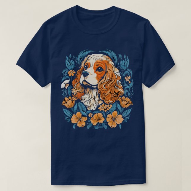 King Charles Spaniel with lilies illustration T-Shirt (Design Front)