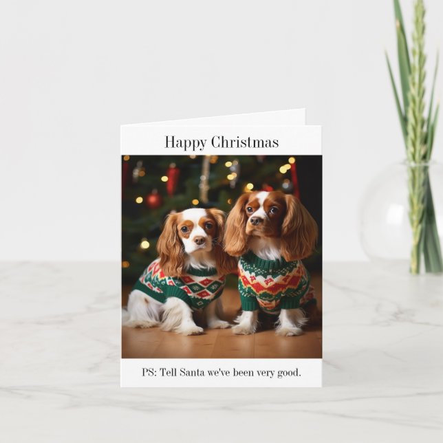 King Charles Spaniels in Christmas Jumpers Card (Front)