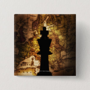 King chess piece on old world map 15 cm square badge