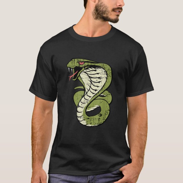 King Cobra Hissing Distressed Snake Lover T Shirt  (Front)