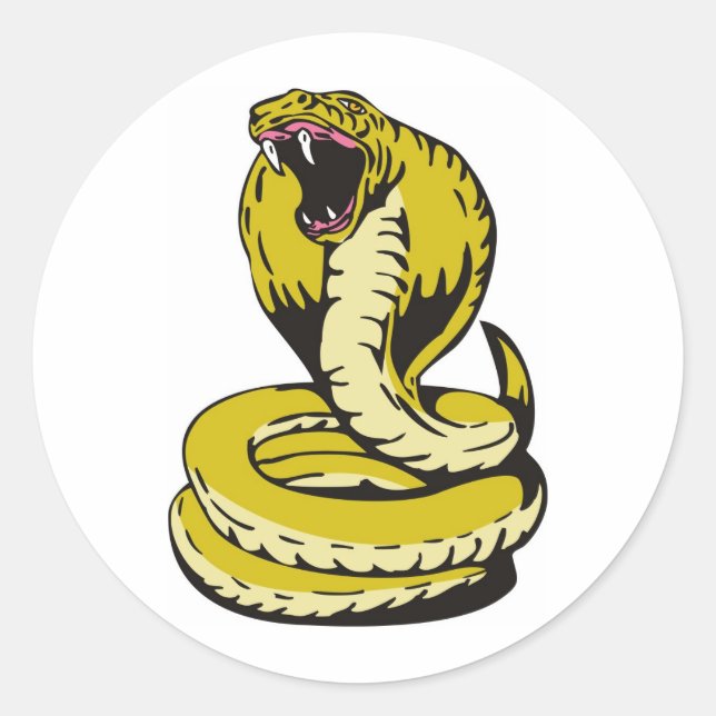 king cobra snake angry attacking classic round sticker (Front)