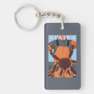 King Crab and Fisherman Vintage Travel Poster Key Ring