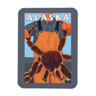 King Crab and Fisherman Vintage Travel Poster Magnet