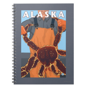 King Crab and Fisherman Vintage Travel Poster Notebook