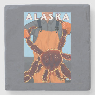 King Crab and Fisherman Vintage Travel Poster Stone Coaster