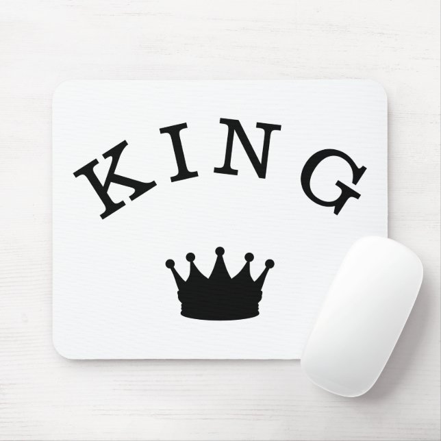 King Crown Script Graphic Modern Royal Look White Mouse Pad (With Mouse)