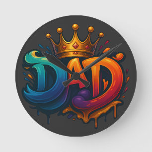 King Dad Crown Graffiti Crowned with Love & Pride Round Clock
