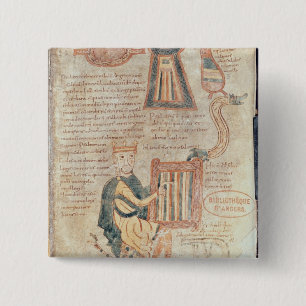 King David playing a psaltery from a psalter 15 Cm Square Badge