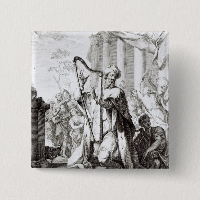King David Playing the Lyre 15 Cm Square Badge (Front)
