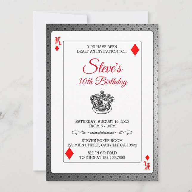 King Diamonds Poker Playing Card Birthday Invite (Front)