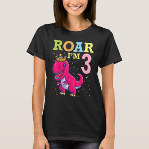 King Dinosaur Dancing Happy My Birthday Roar I'm 3 T-Shirt