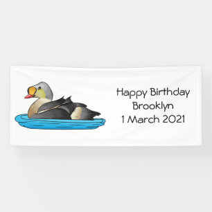 King eider bird cartoon illustration  banner